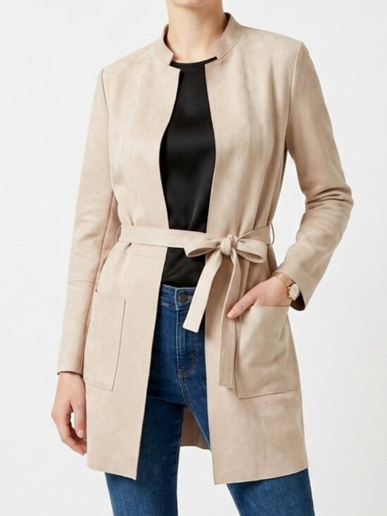 H&M Jackets & Blazers - H&M Blush Pink Faux Suede Belted Jacket Coat Sz 6